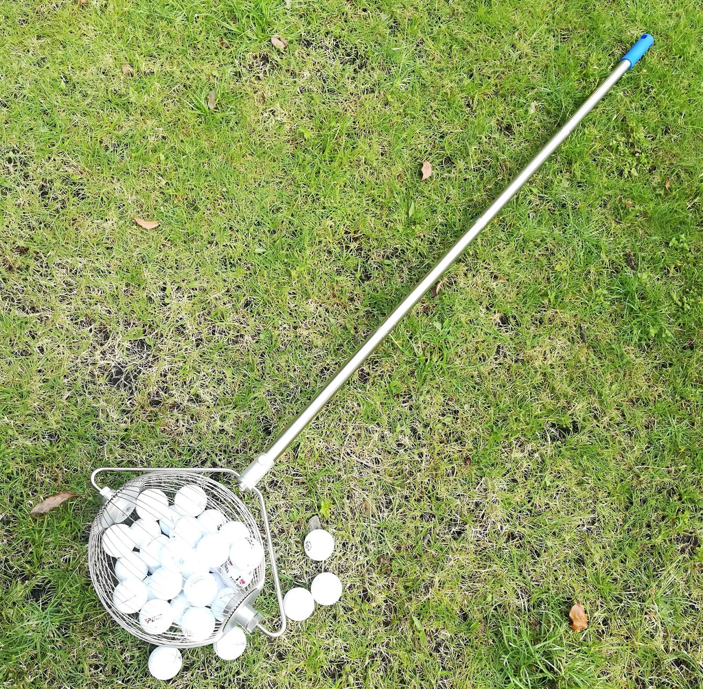 Stainless steel golf ball picker with telescopic handle in metallic colour