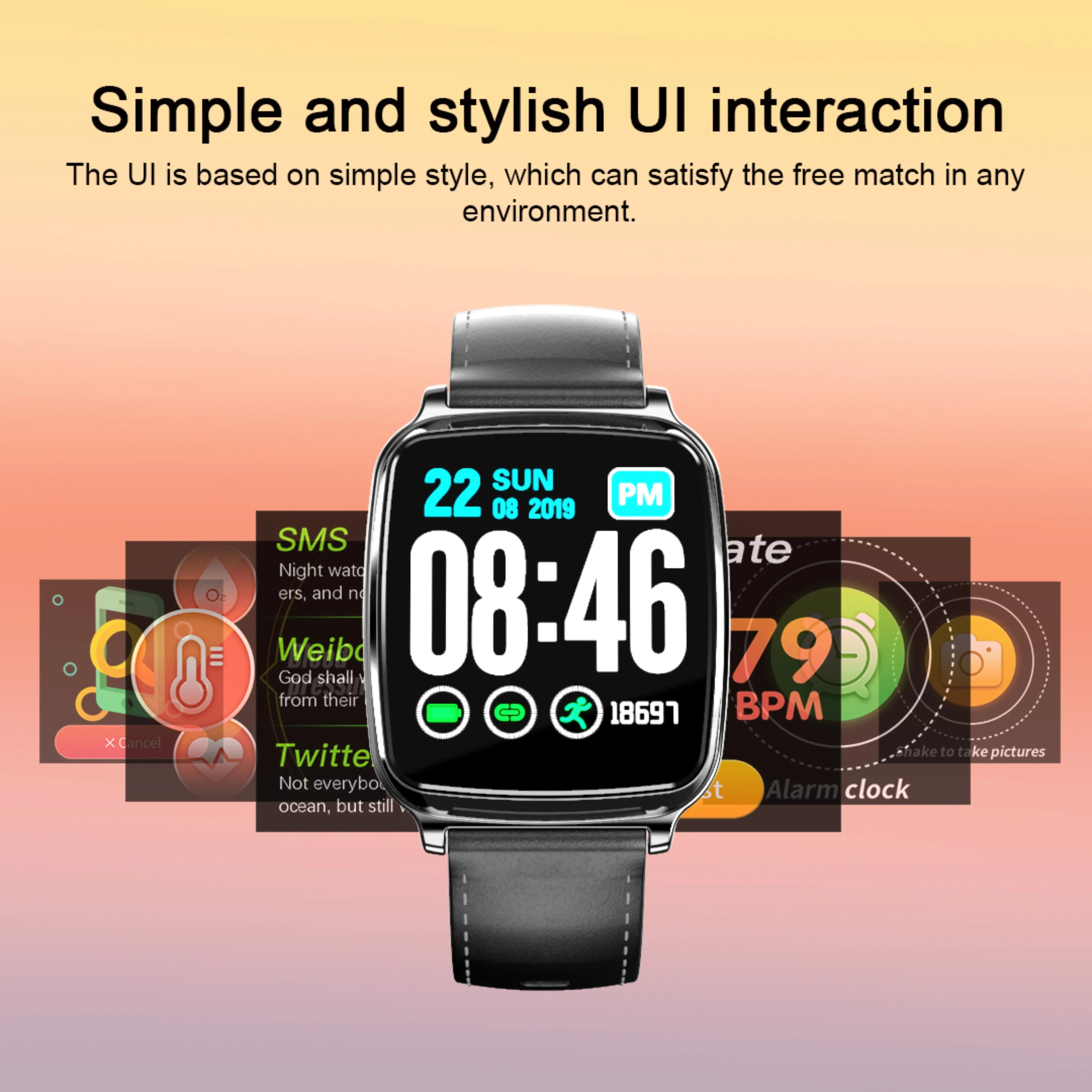 M8 multi-function smart bracelet with heart rate monitoring on a wrist, showing a black zinc alloy body and TPU strap.