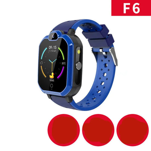 Children's blue smartwatch with GPS and video call functions on wrist