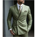 Men's Korean-style slim fit two-piece suit in cotton blend fabric showing jacket and trousers