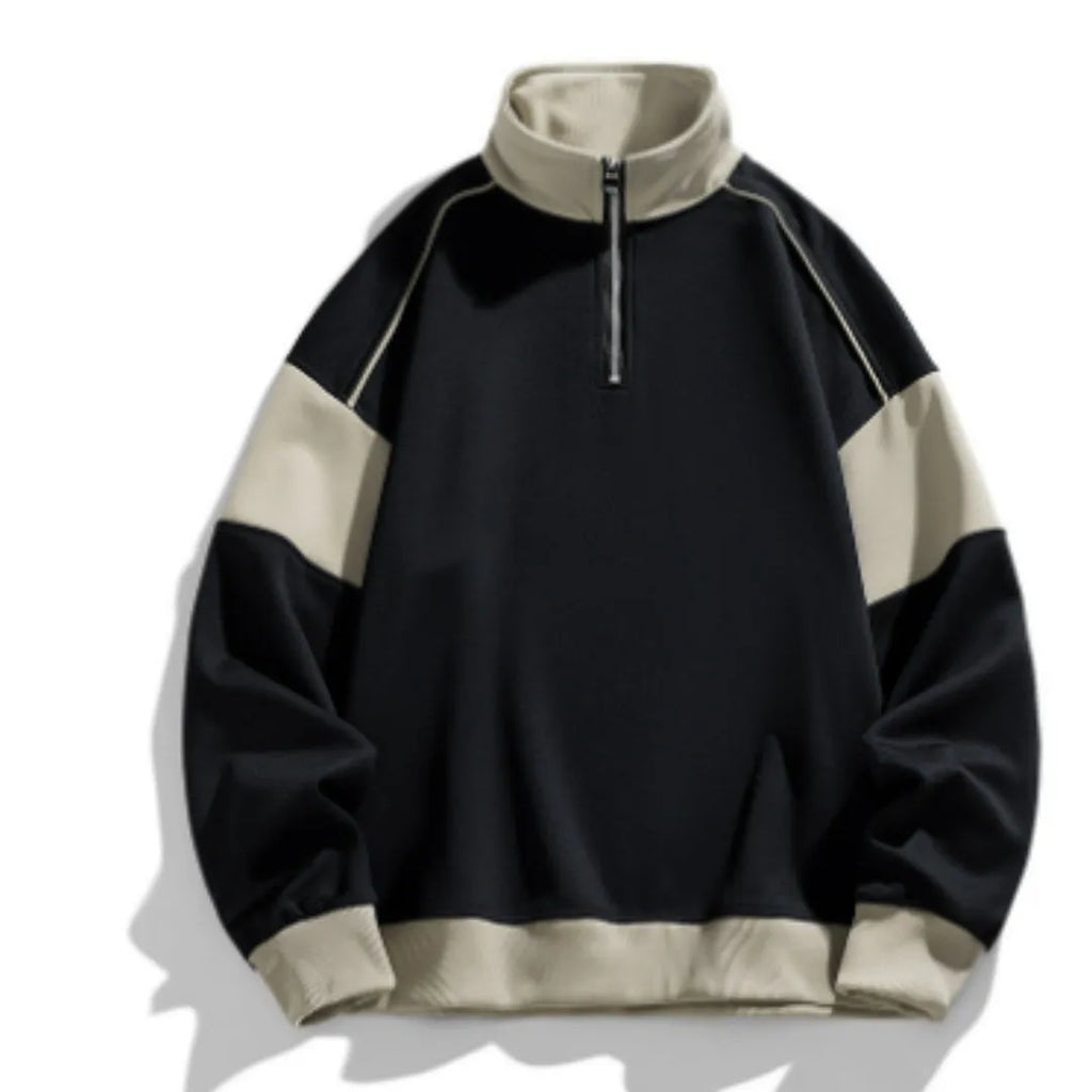 Men's hooded rabbit fur corduroy sweater showing drop shoulder and loose lapels design