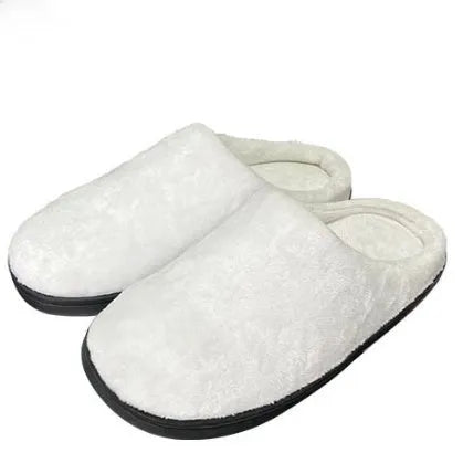 Pair of patterned flannel slippers with a TPR rubber sole, shown in an adult shoe size.