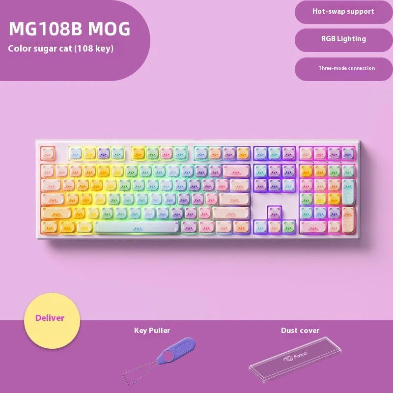 Colored Sugar Cat mechanical keyboard with Bluetooth and Candy Cat colour design