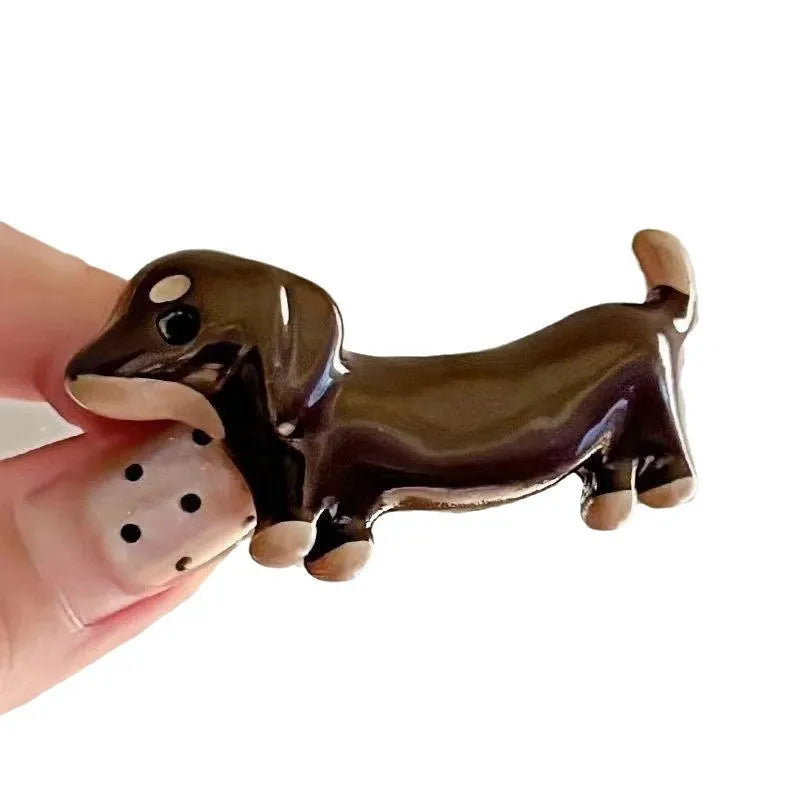 Dachshund dog design hair barrettes with electroplated finish, mixed material construction