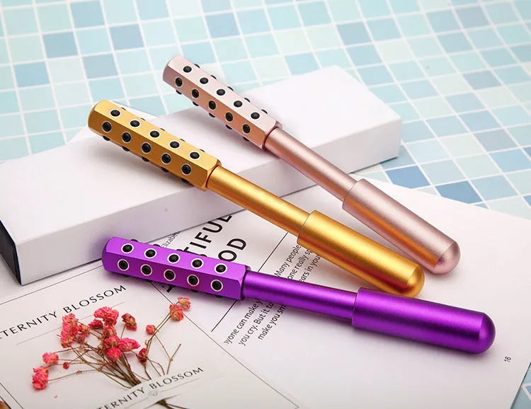 Purple germanium bead facial massage roller instrument showing 24 beads and 193mm length