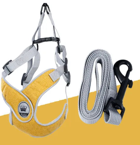 Adjustable mesh dog harness with reflective strips and metal D-ring in blue colour
