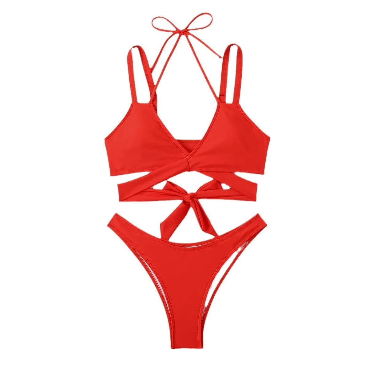 Women's solid colour bikini swimsuit with adjustable straps in briefs style.