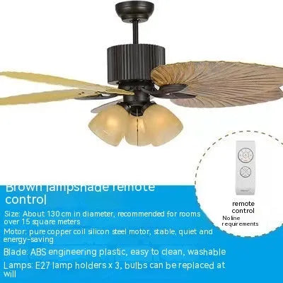 52-inch retro ceiling fan light with wooden blades and integrated lighting fixtures