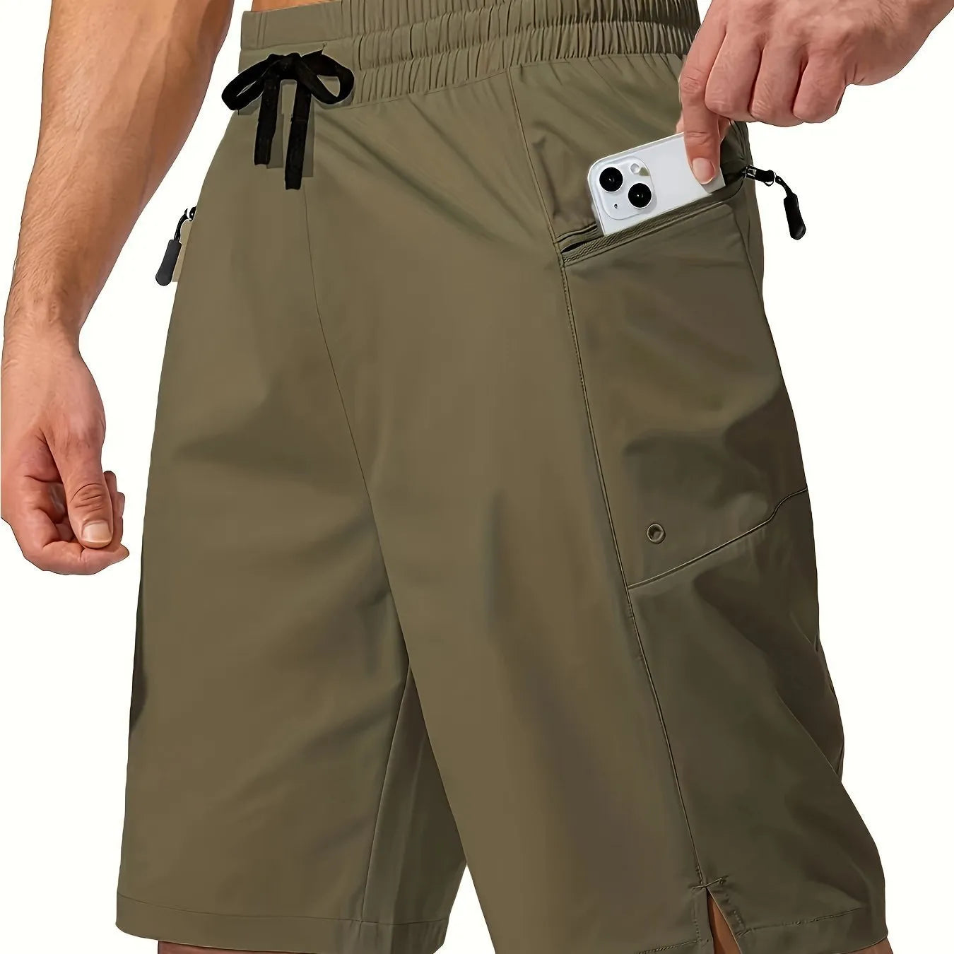 Men's quick-drying polyester beach shorts in straight-leg cut available in nine solid colours