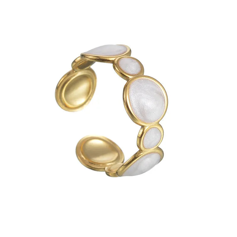 Adjustable geometric stainless steel ring with electroplated surface design