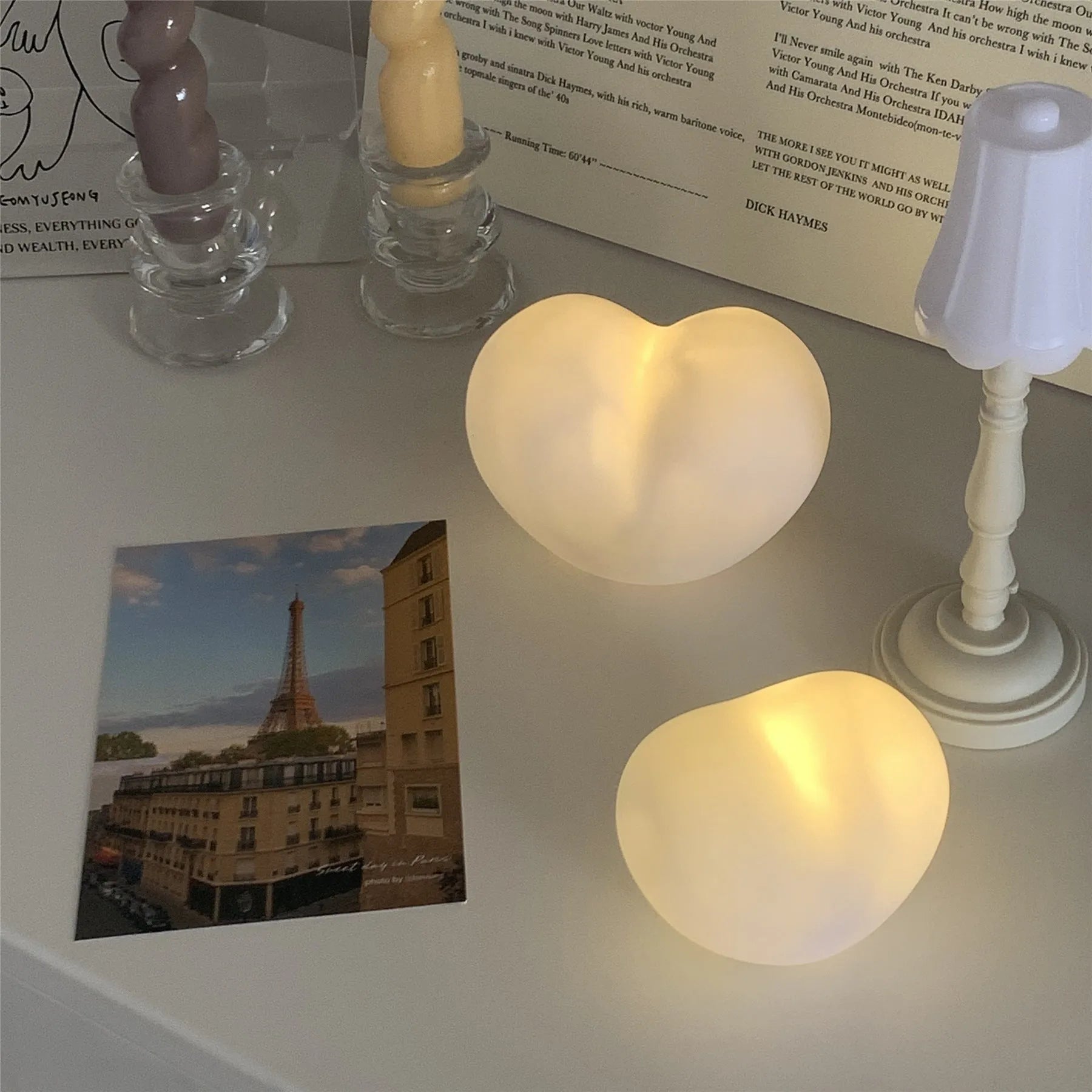 White and pink vinyl atmosphere lamps showing small and large size options for decorative lighting