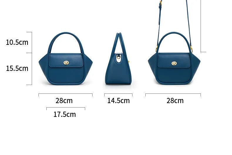 Soft cow leather wing-shaped tote handbag with a buckle and cross-body strap in four colour options.