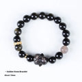 Handmade obsidian bracelet with lying rabbit silver charm and grey agate beads in 8mm and 10mm sizes