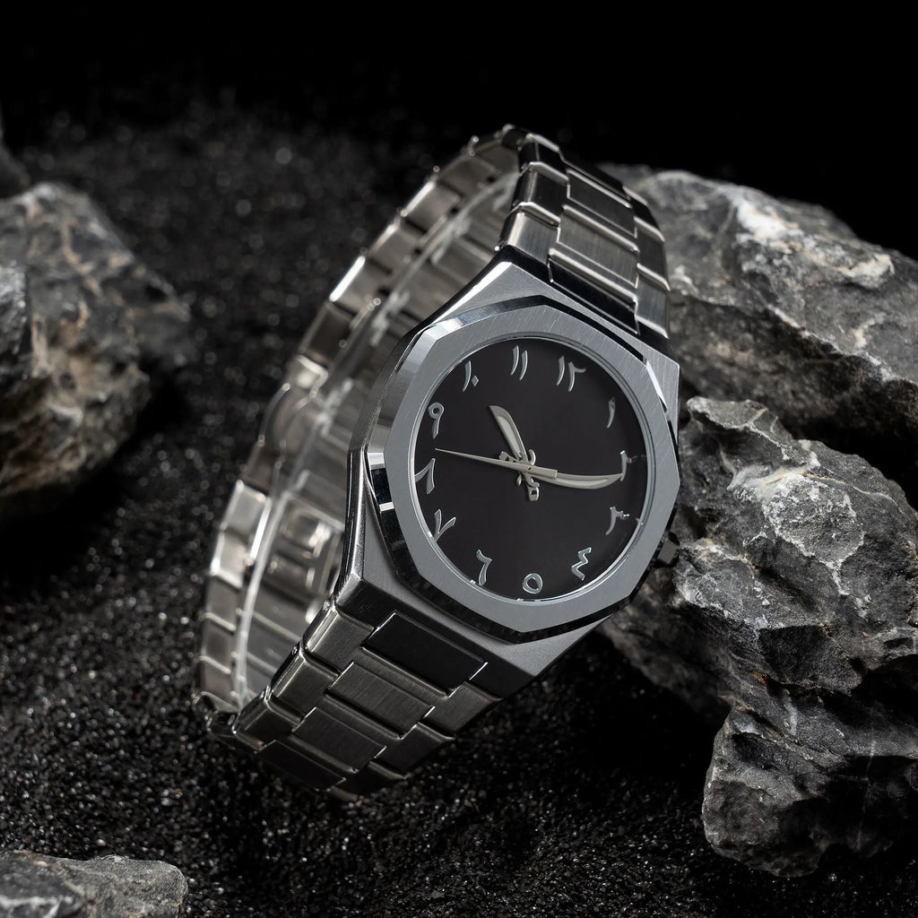 Men's stainless steel quartz watch with business casual design on a wrist, showing 10mm thickness