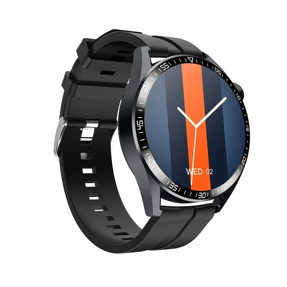 Black GS3 Max smartwatch with a 1.35-inch touchscreen on a silicone wristband, showing a health stats display.