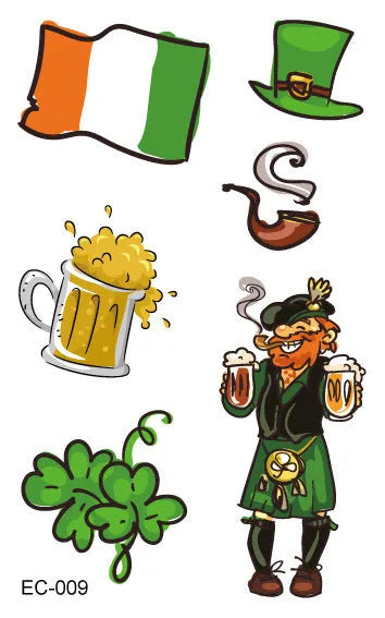 St Patrick's Day shamrock temporary tattoo sticker measuring 120 × 75mm on paper backing