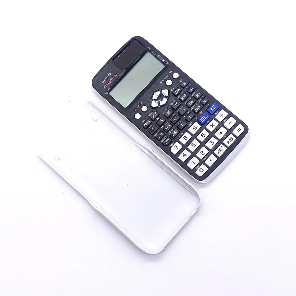 Scientific calculator with natural display in black, blue, or pink options for complex statistics