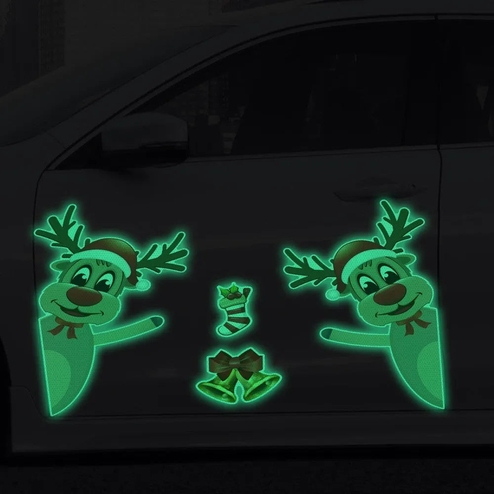 Christmas elk bell cartoon design magnetic luminous reflective bumper stickers for car decoration