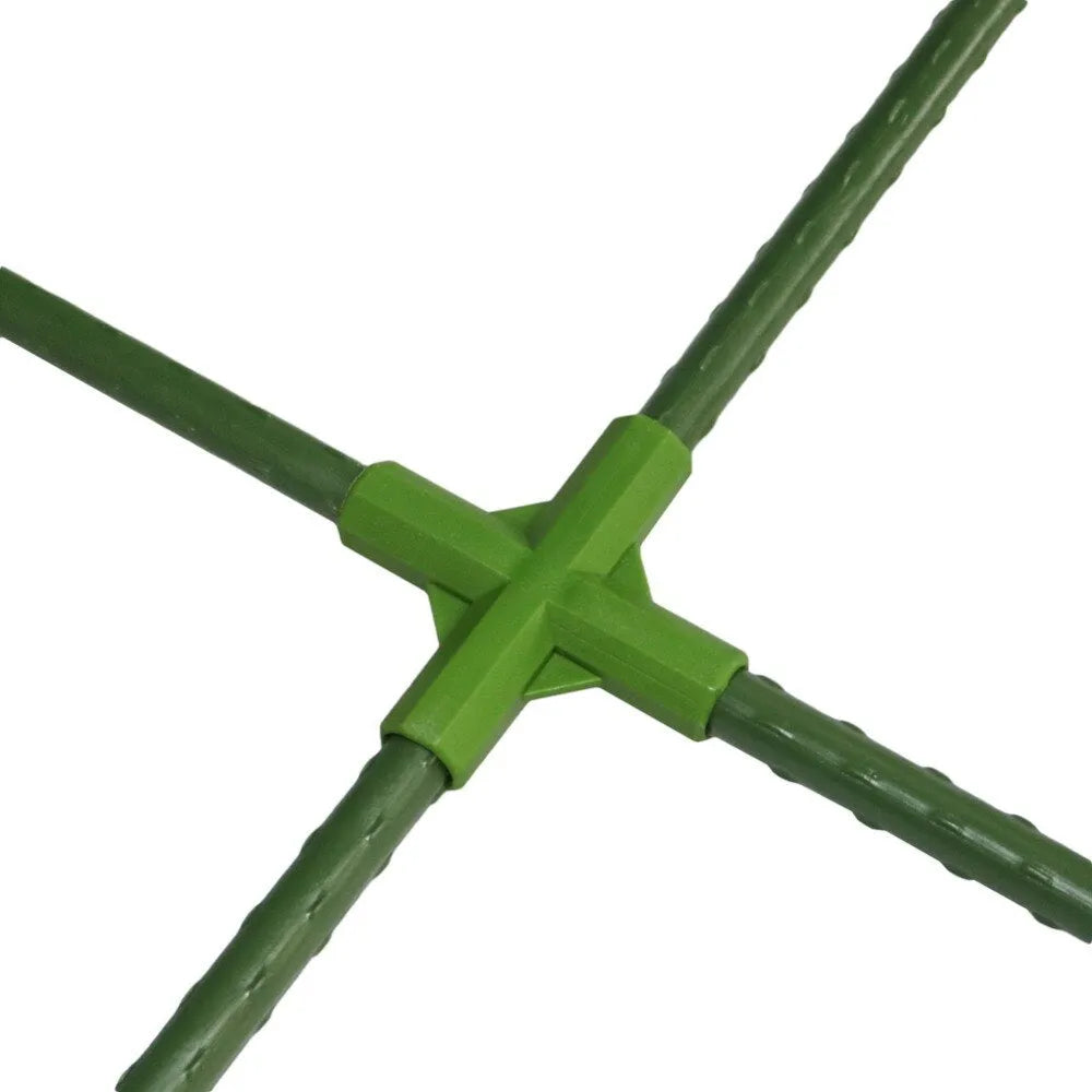 PP plastic three-way and four-way plant support connector joints for 11mm garden poles.