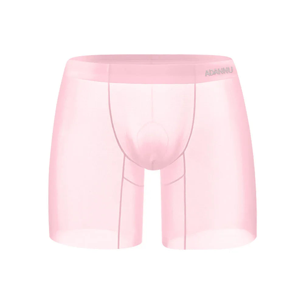 Men's seamless low-waist sports boxer shorts in orange nylon fabric.