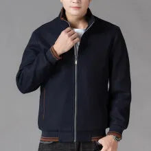Men's grey sporty fleece jacket with stick pockets, shown on a hanger.