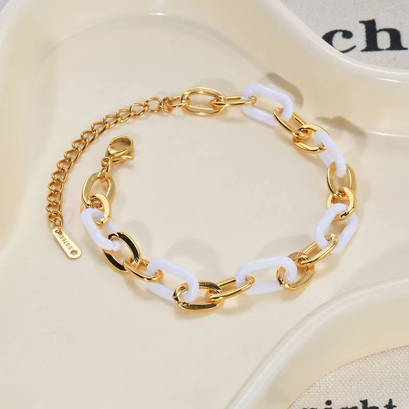 Stainless steel resin bracelet with double-layer loving heart design for women