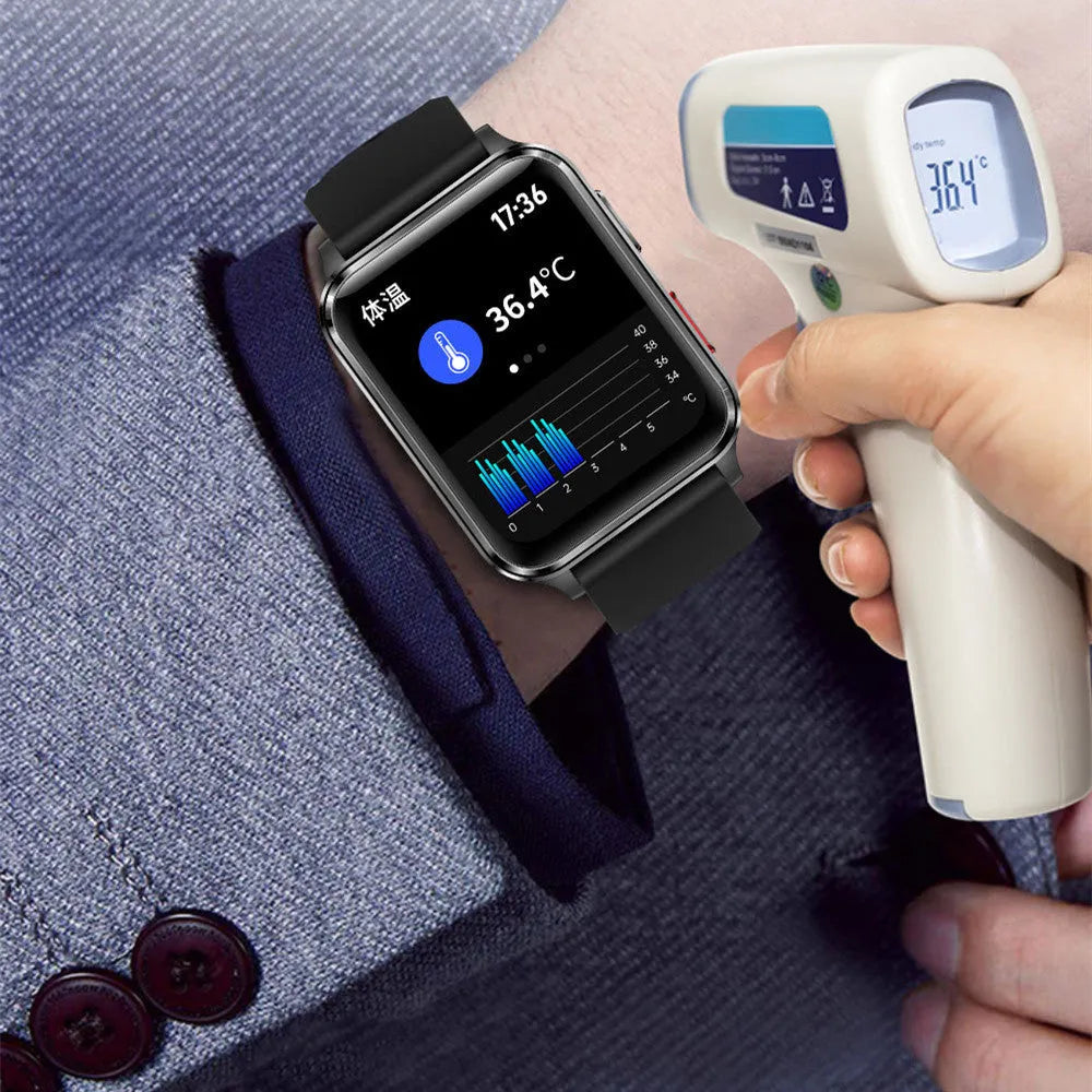 Multi-sport smartwatch with 1.70-inch screen showing fitness metrics on blue silicone wristband