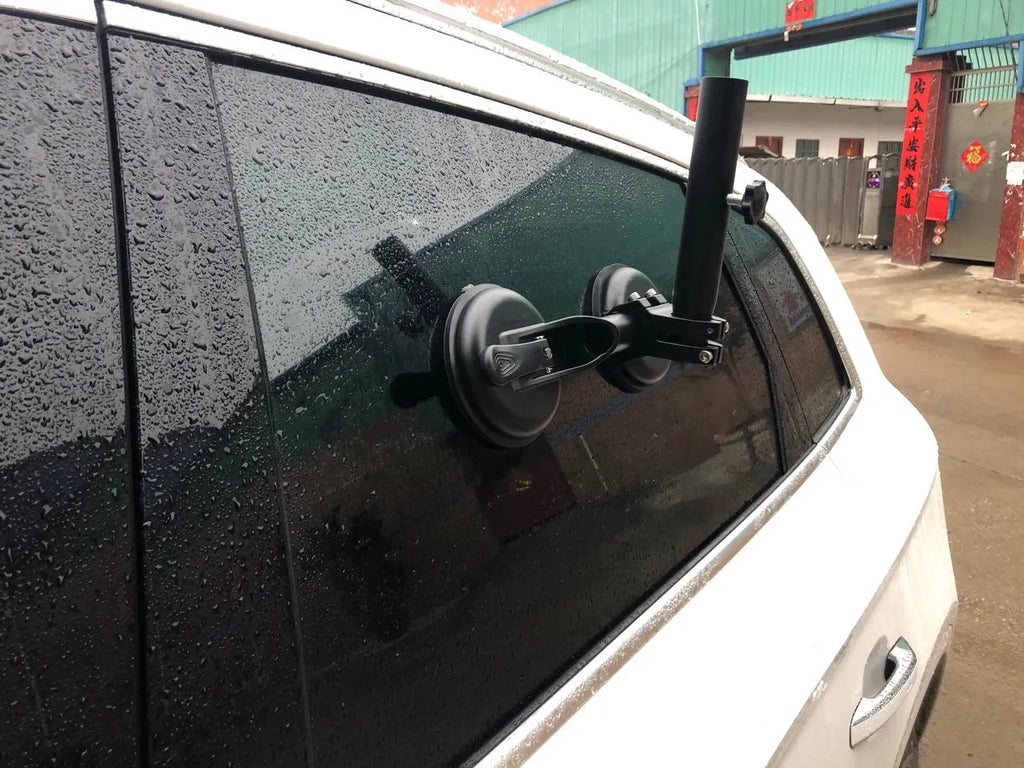 Black ABS and rubber off-road car sucker mount with round glass suction cup.