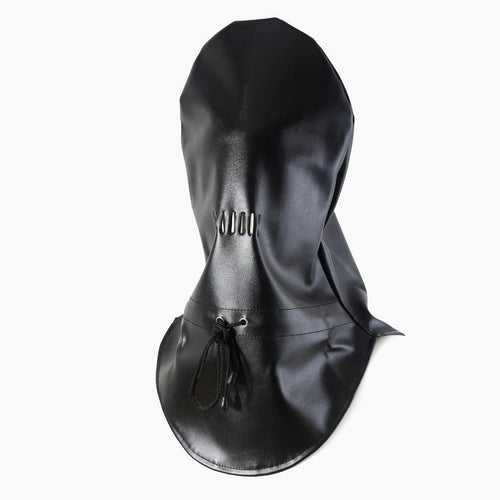 Black leather breathable mask with adjustable headgear straps