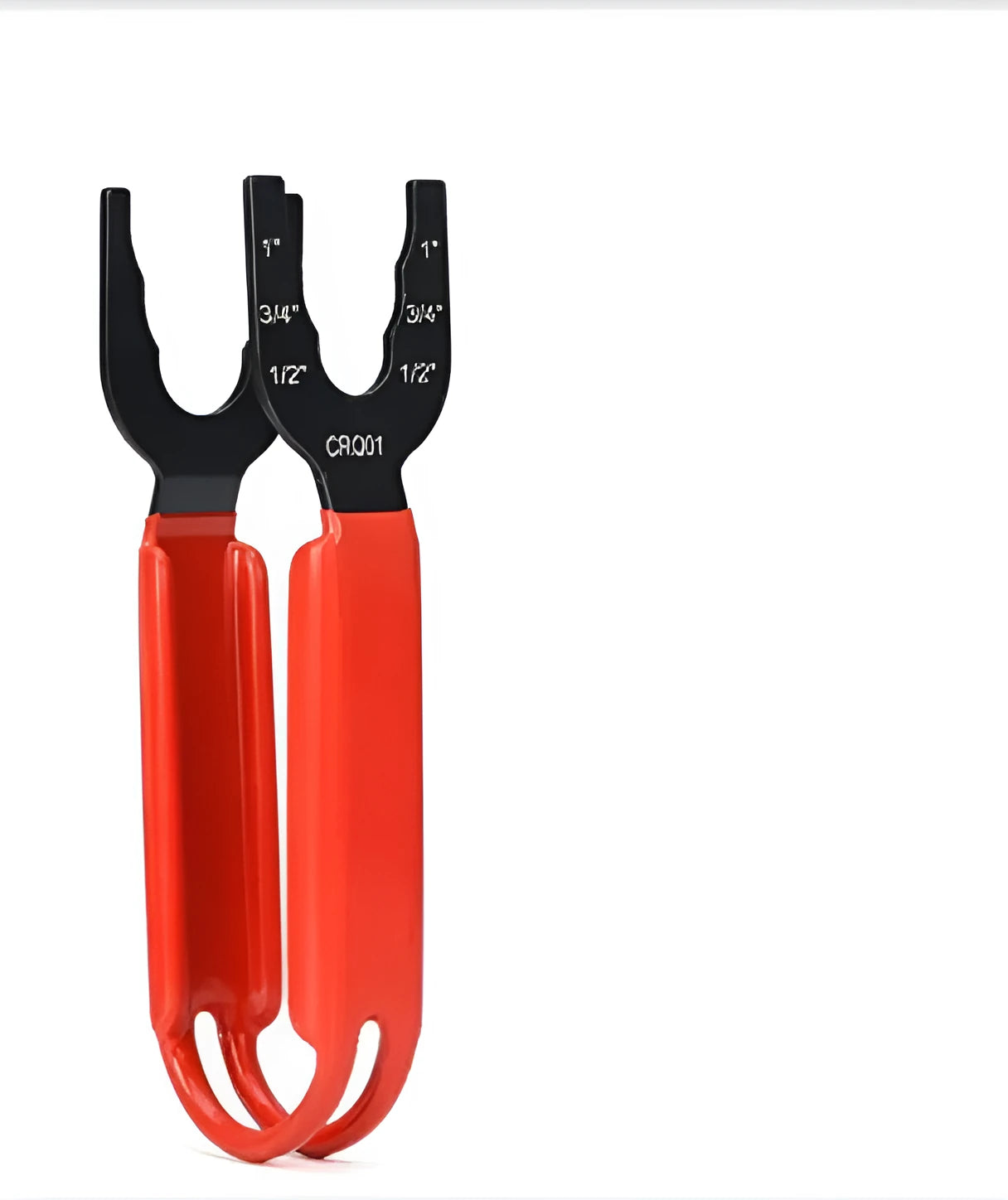 Orange handled adjustable pipe wrench with serrated teeth on a metal jaw.