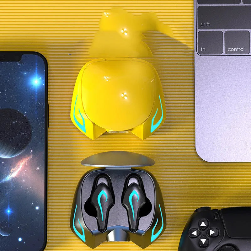 Wireless gaming headset with colourful ear cups featuring Bluetooth 5.0 and 10-metre range