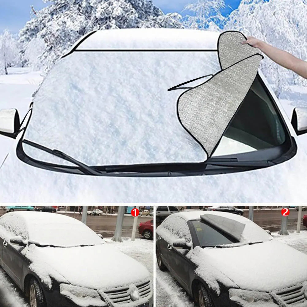 Universal car front snow protection cover made of aluminium foam fabric, measuring 130 by 70 centimetres.