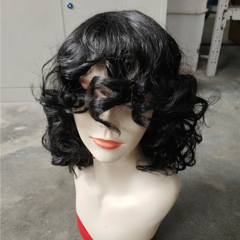 Black synthetic women's wig with long Afro curly hairstyle