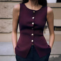 Women's dark red slim-fit viscose sleeveless vest with a raised 3D pattern design.