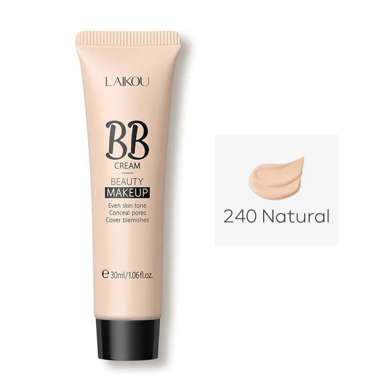 30ml tube of BB cream showing the nine available colour shades from ivory white to brown.