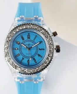 Women's LED luminous quartz watch with 43mm round dial and silicone strap