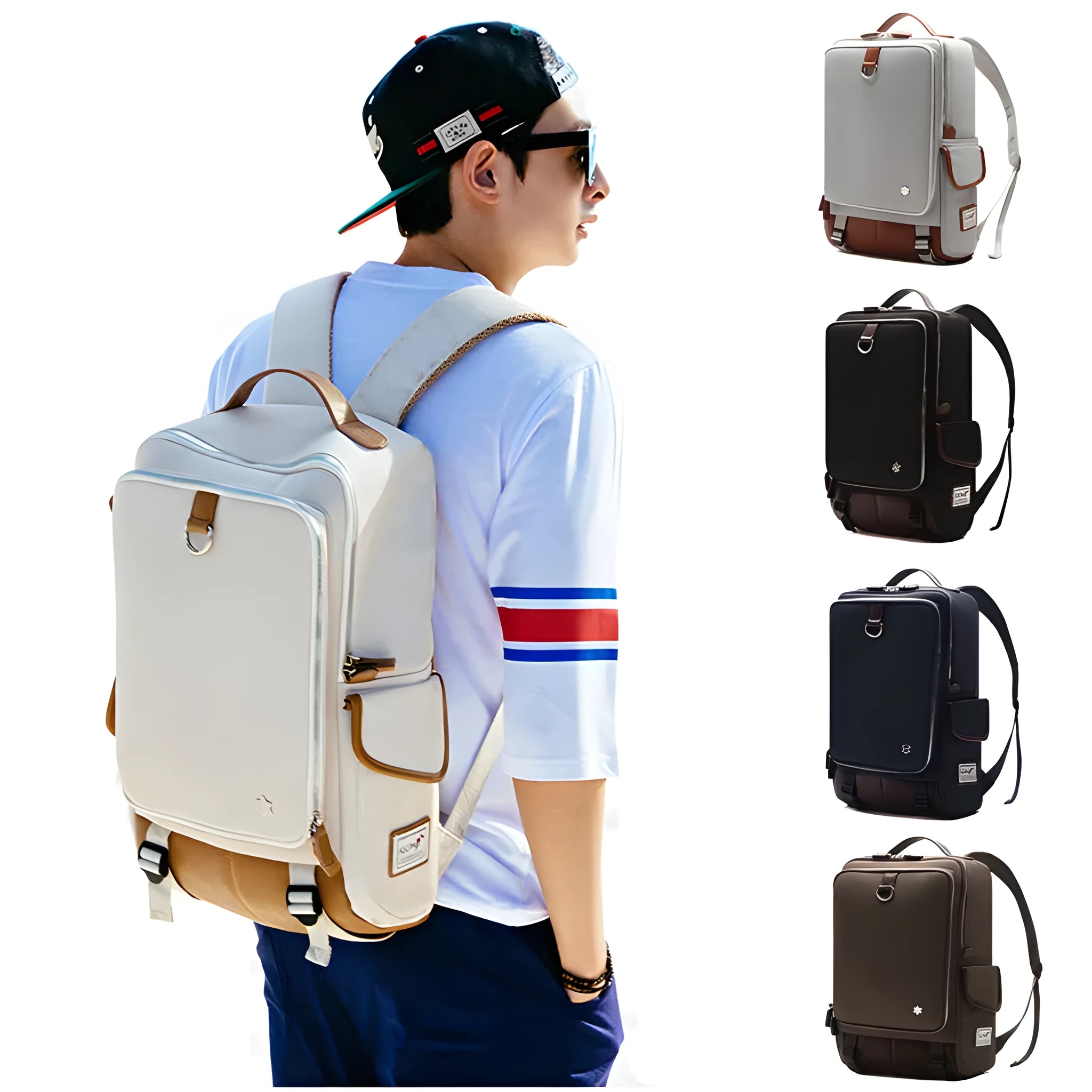 Modern large men's backpack in Oxford cloth shown in Army Green colour.