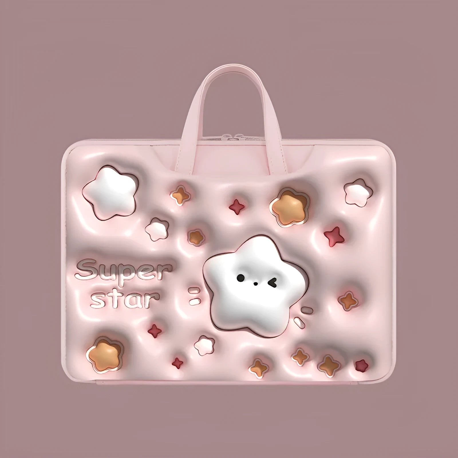 Inflatable PU leather laptop bag with hanging strap shown in a cute panda pattern design.