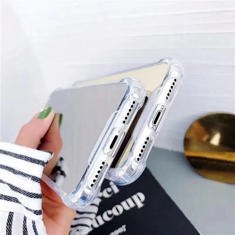 High quality TPU mirror phone case in black showing reflective back and soft edges for iPhone