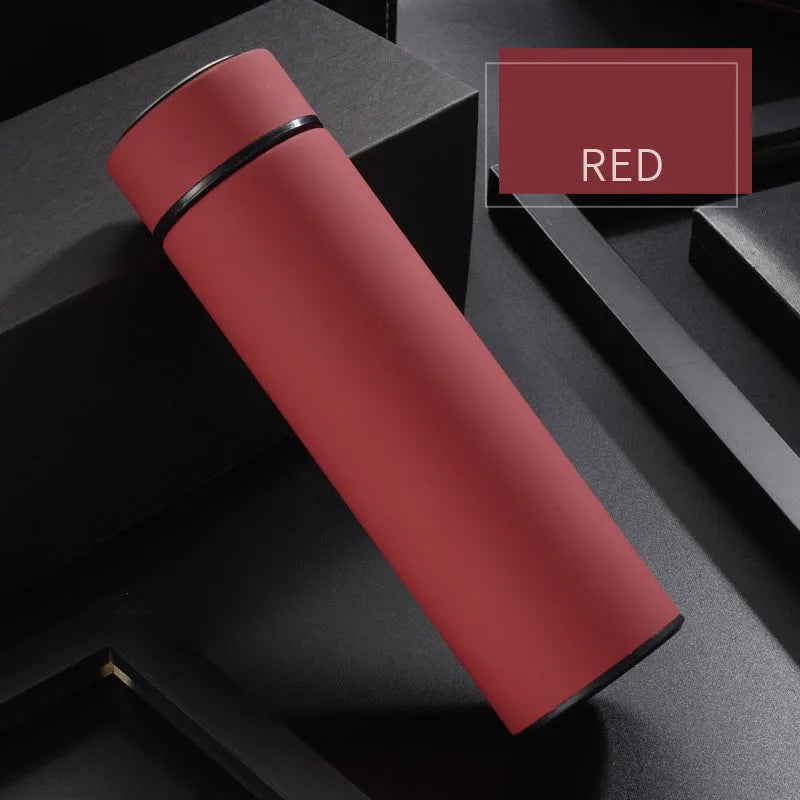 450ml stainless steel vacuum-insulated water bottle in black, red, gold, blue, and colour-changing temperature-sensitive versions.