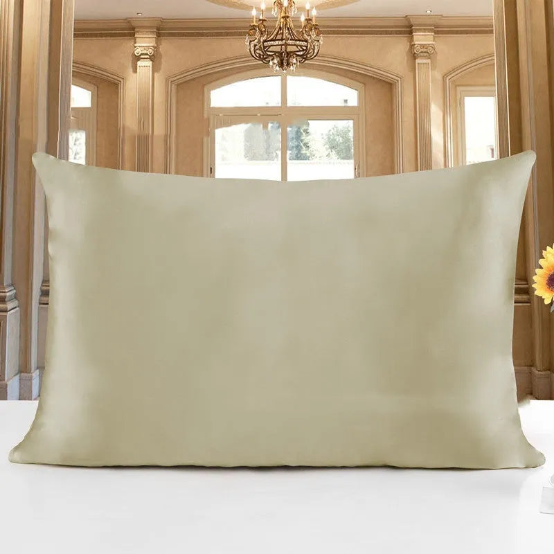 19 M double-sided Mulberry silk pillowcase in apricot colour, shown in three size options.