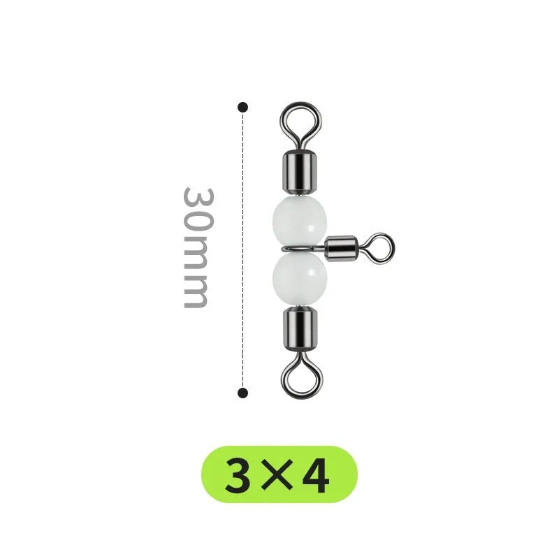 Copper three-fork luminous swivel fishing accessory with eight rings and integrated luminous beads