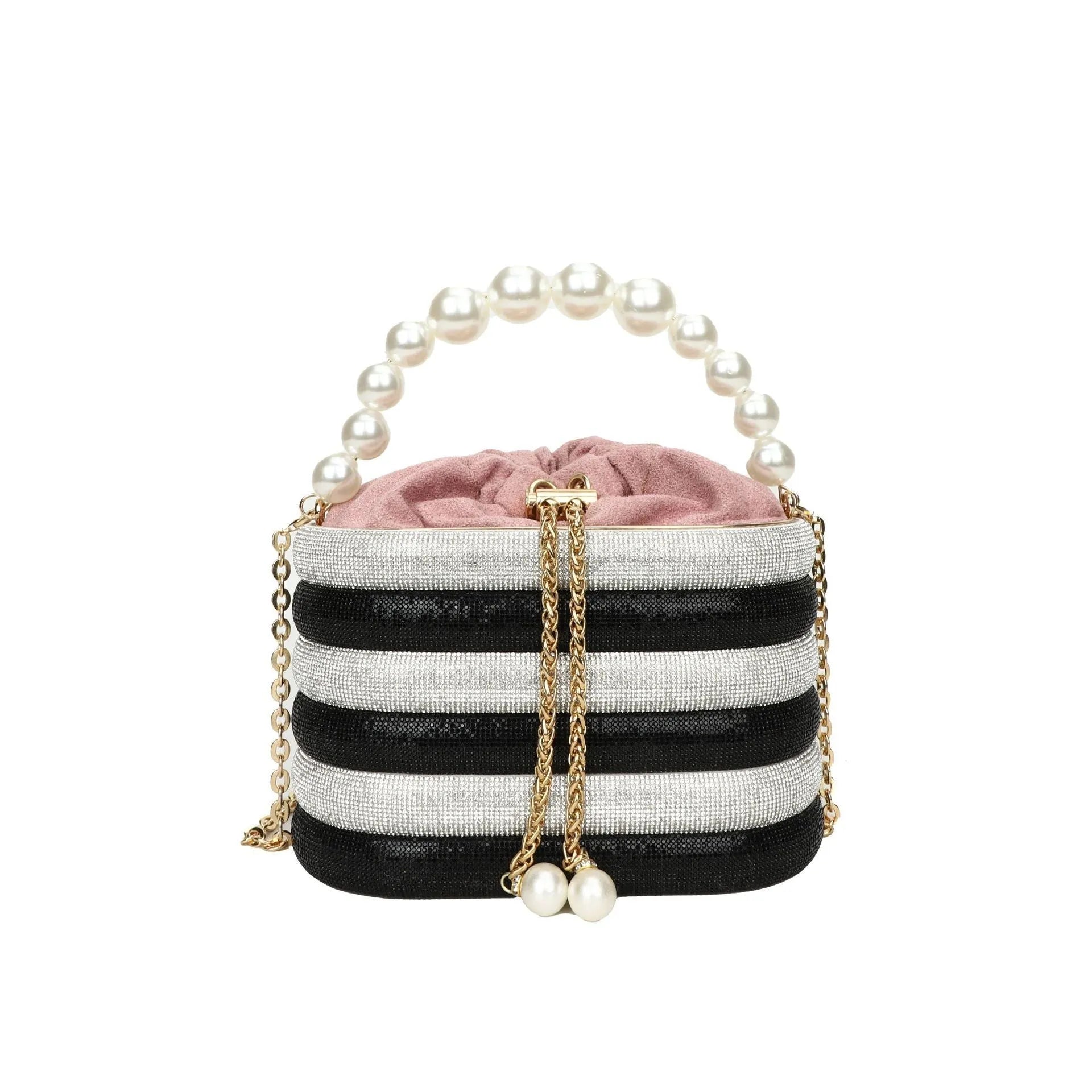 Retro style women's crossbody bag with pearl beading decoration and round shape