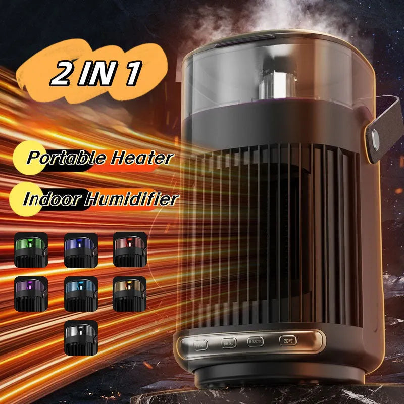 Black portable PTC heater with humidifier, 24cm tall with oscillating head and front-panel controls