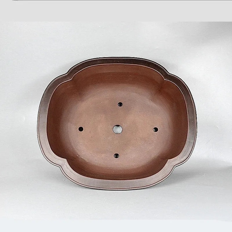 Large handmade purple clay flowerpot with antique crabapple Chinese design for balcony and indoor plants.