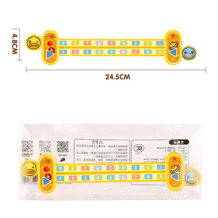 Yellow plastic cartoon digital decomposition ruler for children's learning, measuring 24.5cm long