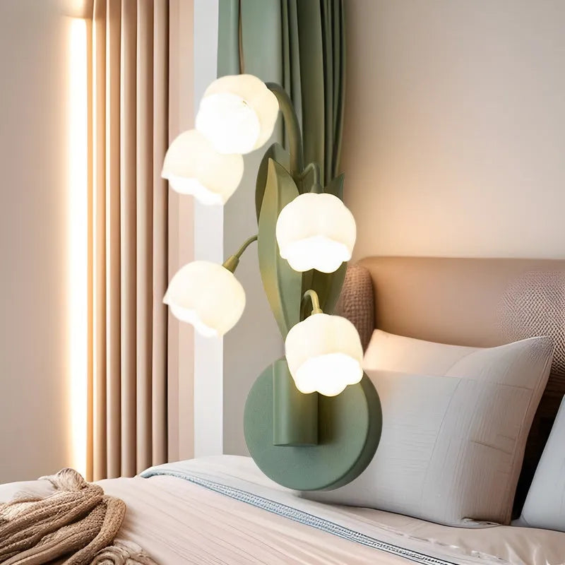 French pastoral style wall-mounted bedside lamp with modern minimalist design and green tricolour light