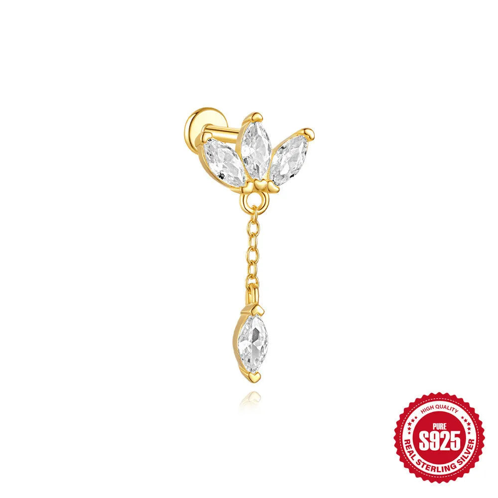 S925 sterling silver water drop earrings with flat spiral geometric design in gold colour