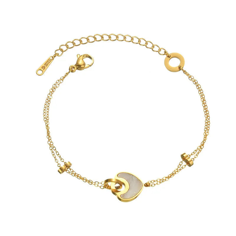 Stainless steel resin bracelet with double-layer loving heart design for women