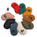 Set of 10 PU leather golf club head covers with printed ball designs for golf bag protection